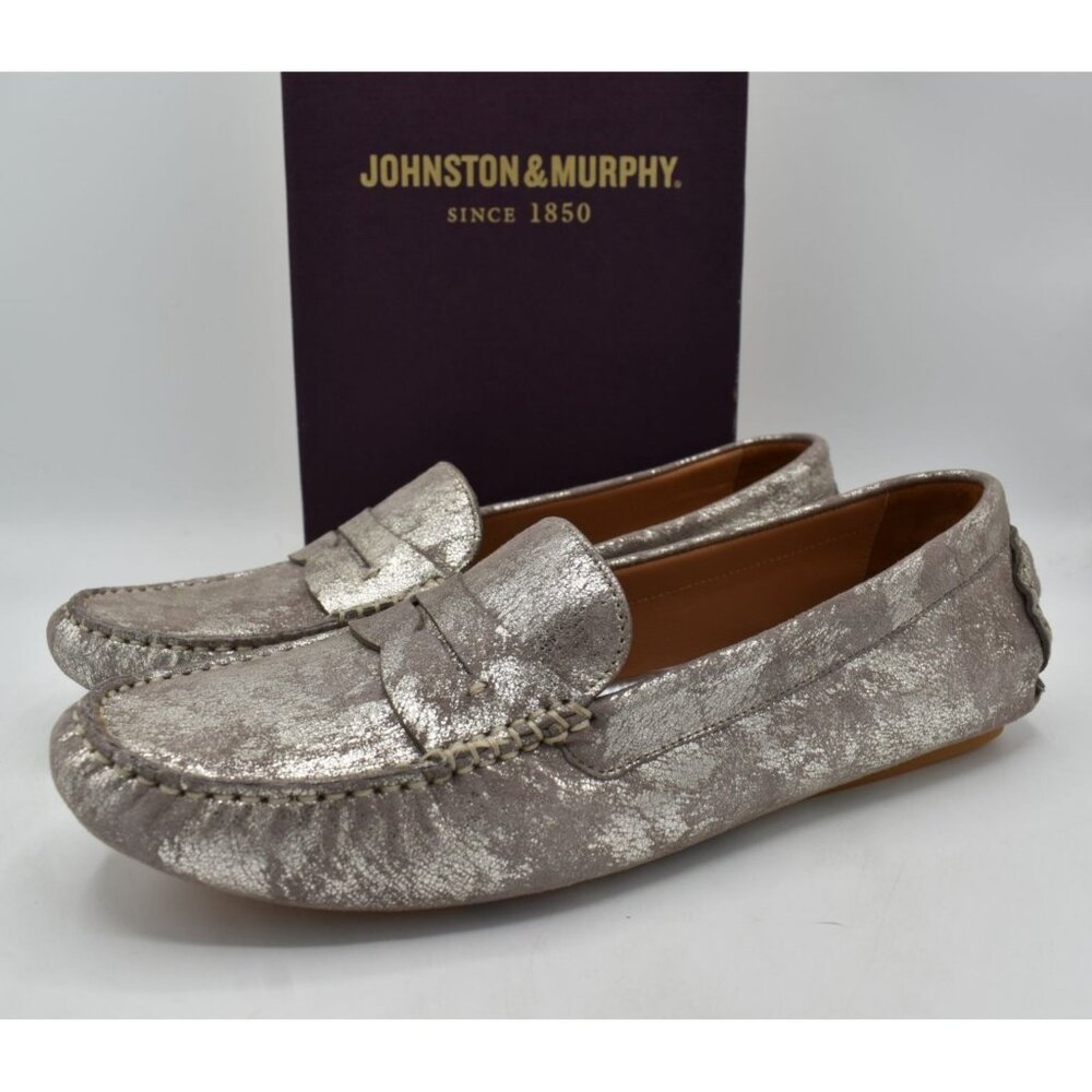 Johnston & Murphy Maggie Loafer‎ Women 9.5 Pewter Metallic NEW Suede Penny Flat